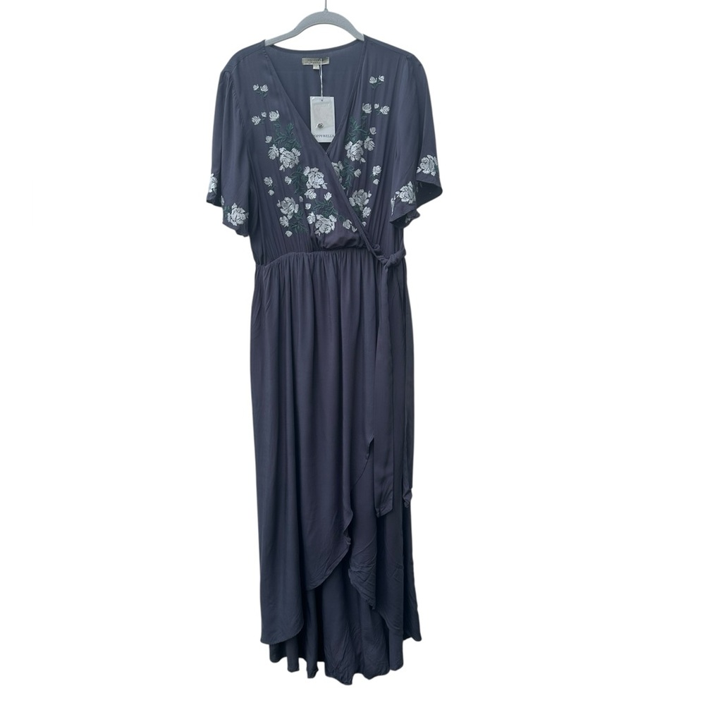 Polagram High Low Dress with Floral Embroidery - Dark Gray